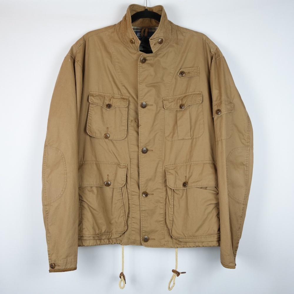 Vtg Ralph Lauren Fly Fishing & Hunting Utility Jacket w/ Lambskin Trim, Sz Large